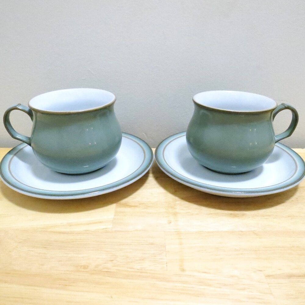 Denby X2 Tea Coffee Cup & Saucer Regency Green Coloroll Stoneware England
